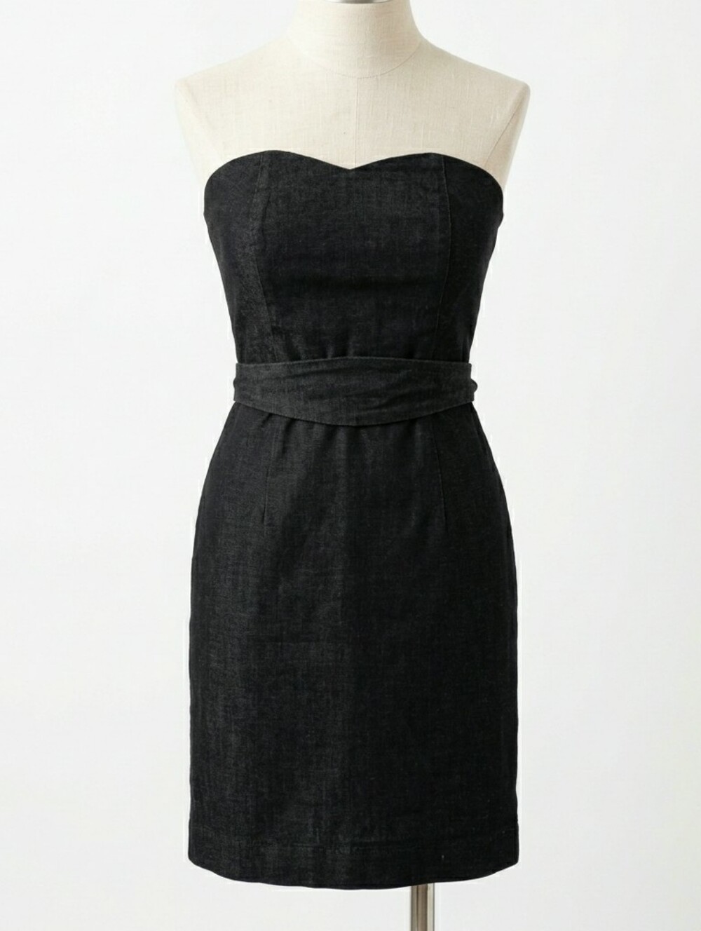 GAP Strapless Black Denim Chambray Sweetheart Belted Dress Size 2